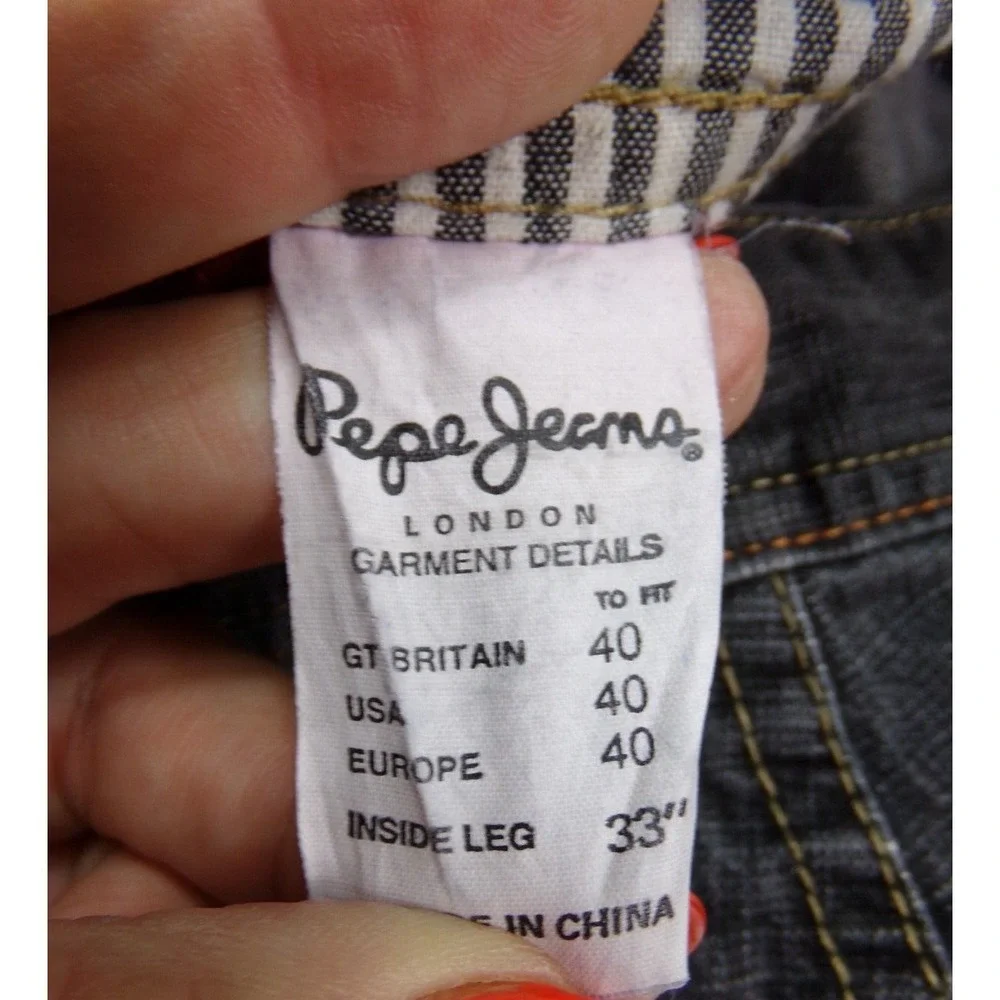Pepe Jeans London Mens Size 40x33 Gray Distressed Patchwork Y2K‎